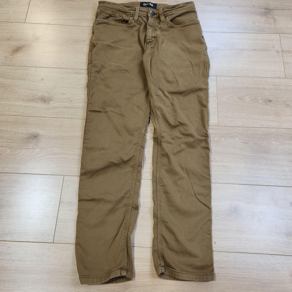 DU/ER No Sweat Pants Mens 30x30 Brown Relaxed Taper Denim Stretch Casual Pocket